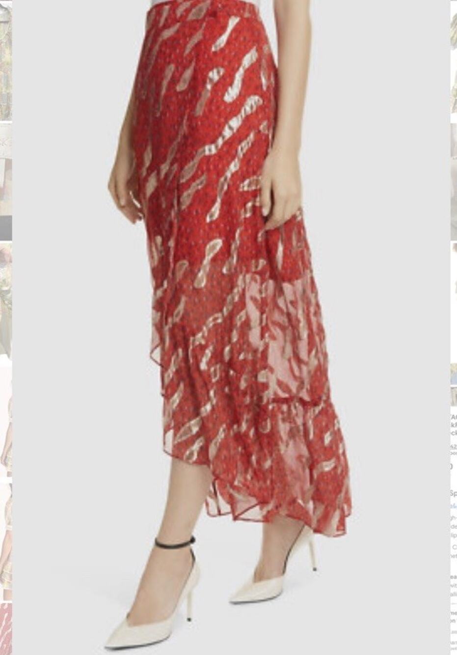 BA&SH Women's Red Metallic Print SilkWrap Chiffon Silk Skirt Size S